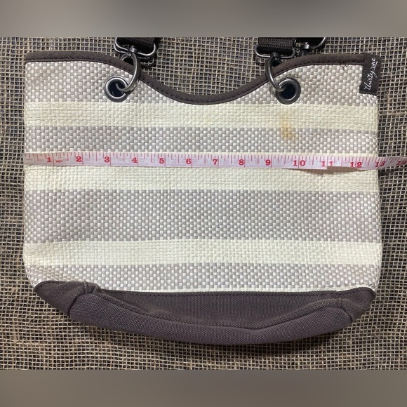 Thirty-one Tote Water Resistant Brown/Beige Textured Straw Removable Straps - Picture 6 of 13